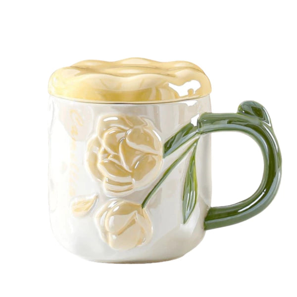 Tasse Camélia en céramique nacré avec couvercle Jaune