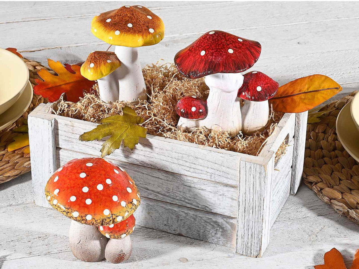 Lot de 3 champignons décoratifs en céramique