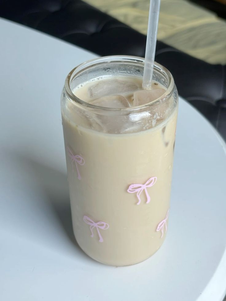 đ Gobelet en verre Noeuds roses đ Couvercle bambou & paille en verre