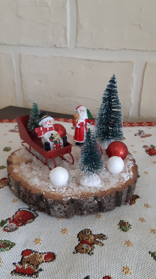Décoration artisanale de Noël en bois naturel – Traineau du Père Noël