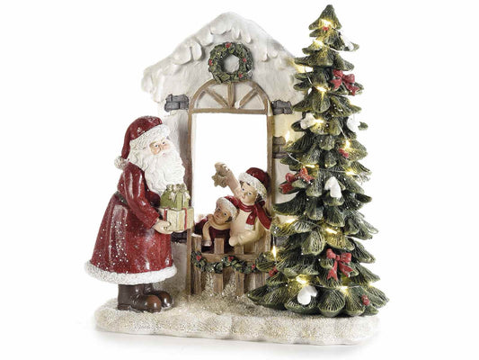 Figurine Père Noël mise en scène lumineuse